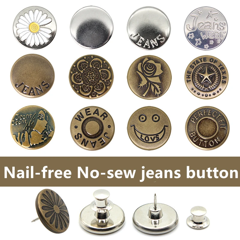 

Women Jeans Waist Shrink Metal Snap New Upgrade Security Metal Buttons for Jeans No Sewing High-quality Detachable Jeans Buttons