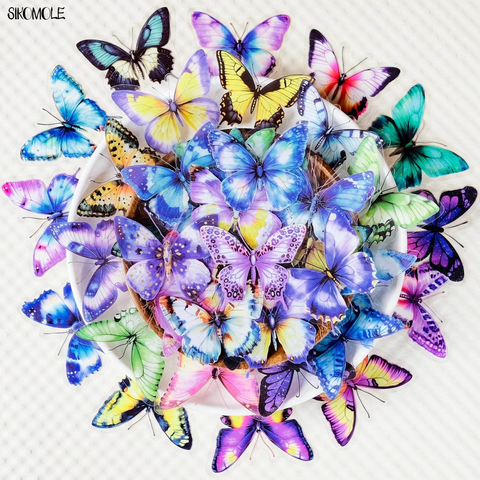 56 قطعة من ملصقات الحيوانات الأليفة الشفافة على شكل فراشة ملونة لتزيين الحيوانات وحساب اليد ومواد لوح التزلج على الجدران