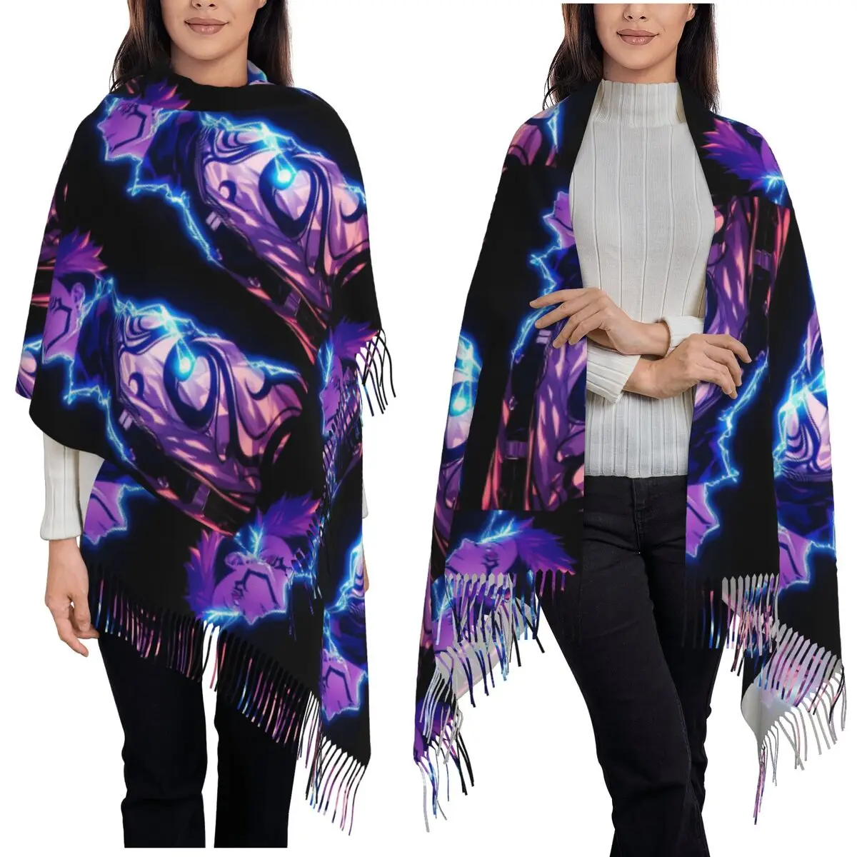 

Крутой аниме Sukuna Jujutsu Kaisen Манга Шарф Шарфы с кисточками для женщин Мягкие теплые шали и накидки Большая осенне-зимняя шаль