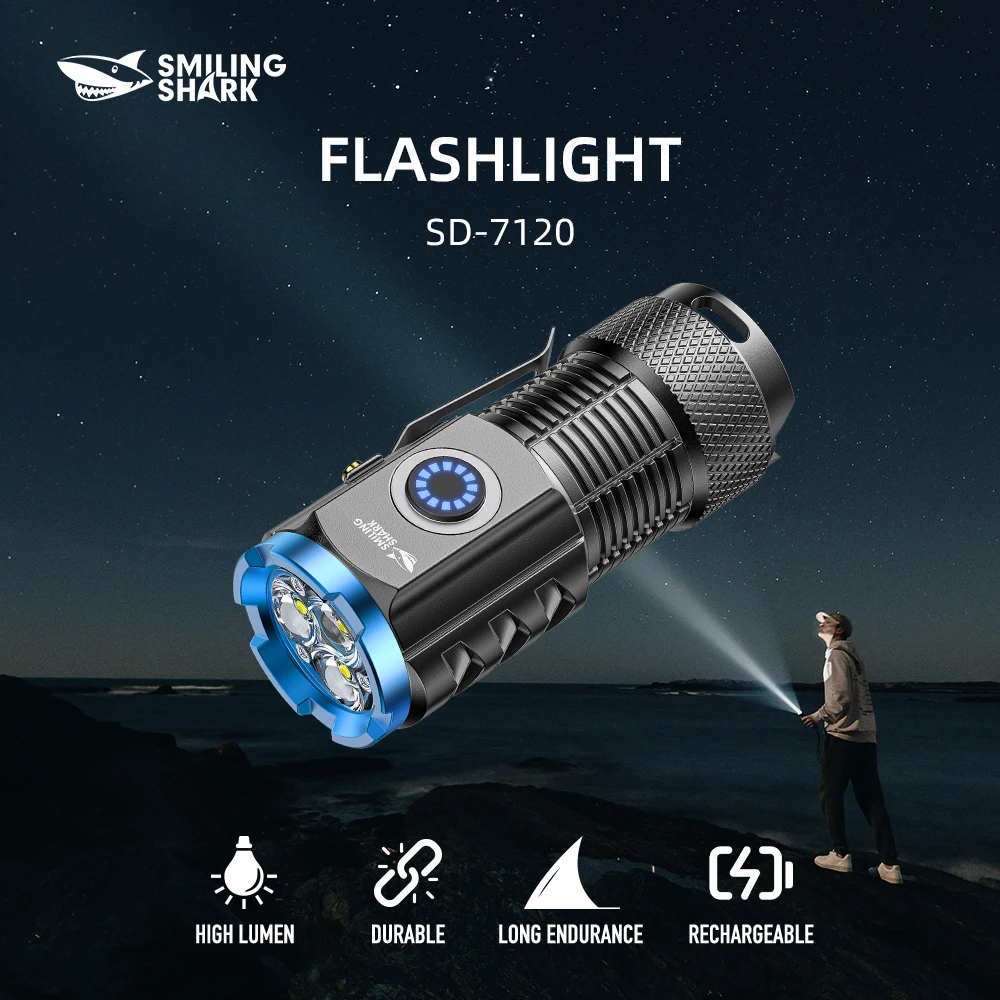 

1pc Smiling Shark SD-7120 LED Flashlight, Super Bright Handheld Flashlight, Long-lasting Flash Light Rechargeable for Outdoors