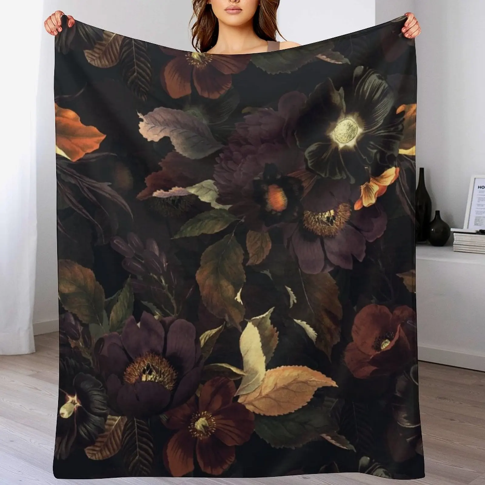 

Mystical Botanical Night Garden Nightgarden Throw Blanket Flannel Fabric Furry Single Thins Blankets