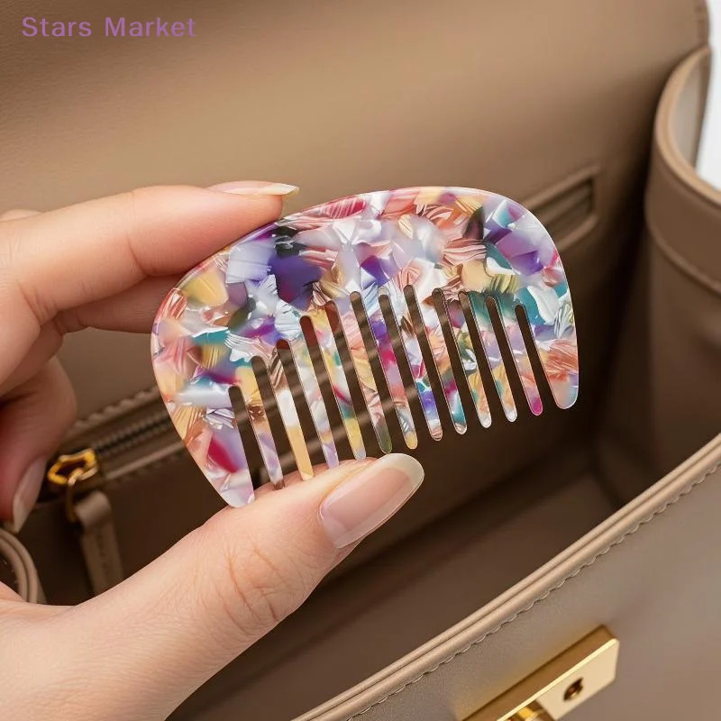 New 1Pc Women Girls Retro Marbled Scalp Massage Anti-static Hairbush Portable Comb Acetate Small Hairdressing Comb Styling Tools