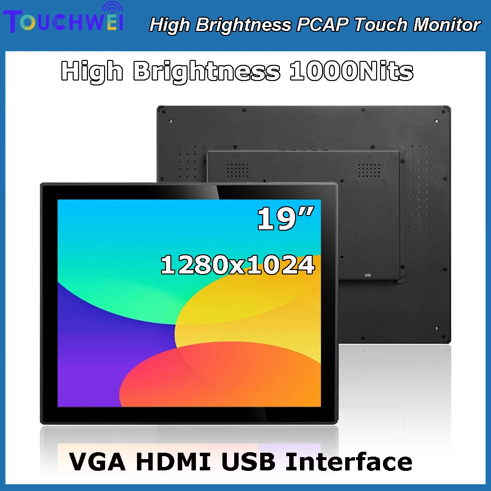 

19 Inch Industrial Touch Screen Monitor Waterproof 1000 Nits 1280x1024 Resolution VGA for HDMI and USB Interface PCAP