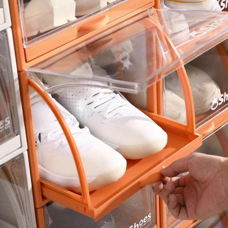 

Transparent Pull out Drawer Style Plastic Shoe Storage Box Anti Oxidation Shoe Cabinet Organizer Compact Space Saving Design