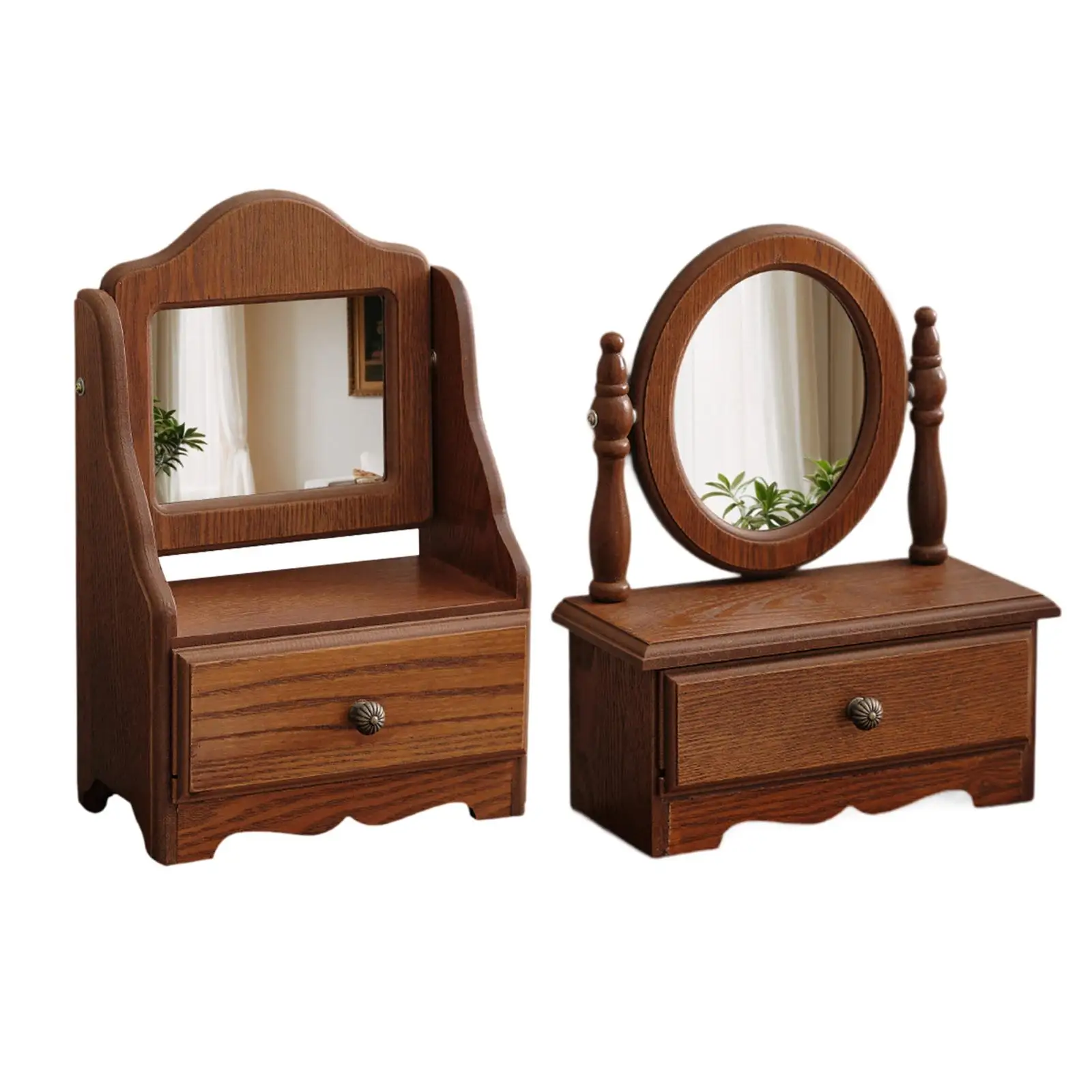 Miroir de maquillage de bureau en bois vintage, seau de rangement, dessus de table en bois, vanité avec MELfor, chambre HOWomen