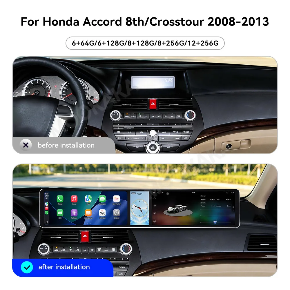 For Honda Accord 8th Crosstour 2008-2013 Android Car Radio Multimedia Video Carplay Autoradio Stereo GPS Navigation Head Unit