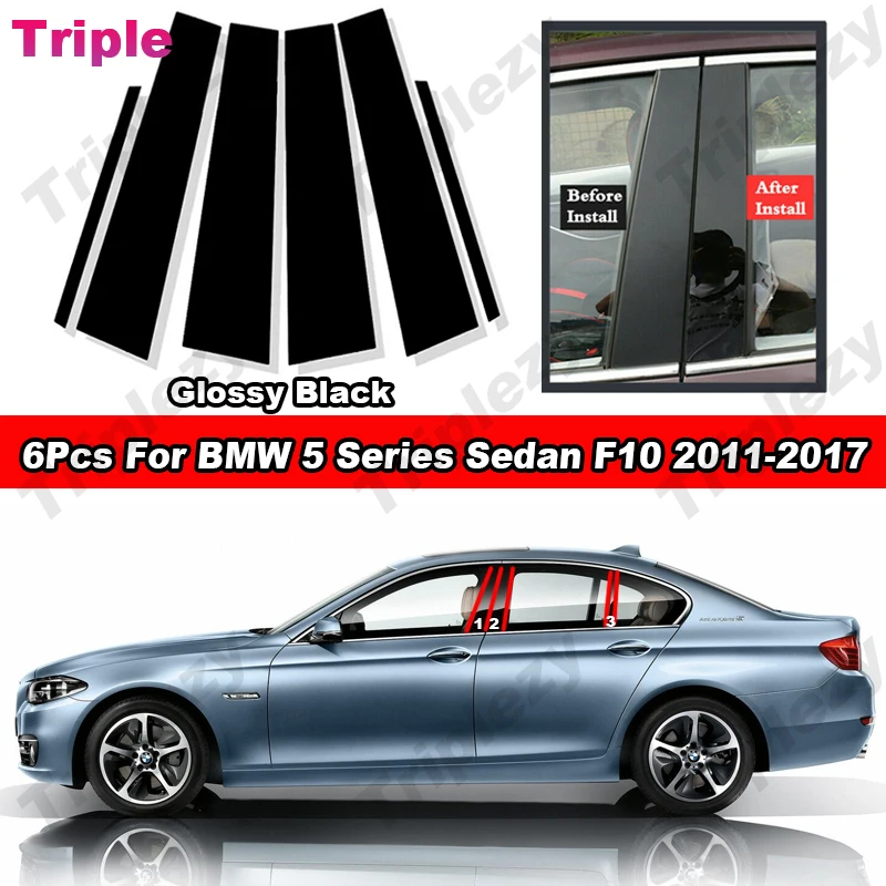 

Glossy Black Car Door Center Column Window Middle BC Pillar Post Cover Trim For BMW 5 Series F10 2011-2017 Mirror Effect Sticker