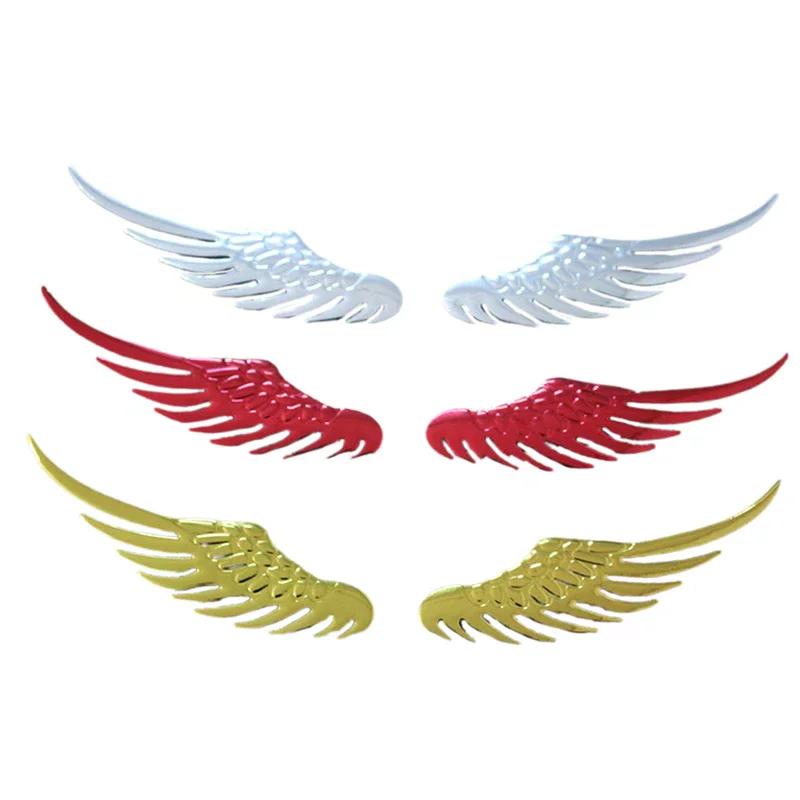 1 par de adesivos para corpo de motocicleta, carro, 3d, asas de anjo, estilo emblema, decalques abs, prata/ouro, acessórios externos