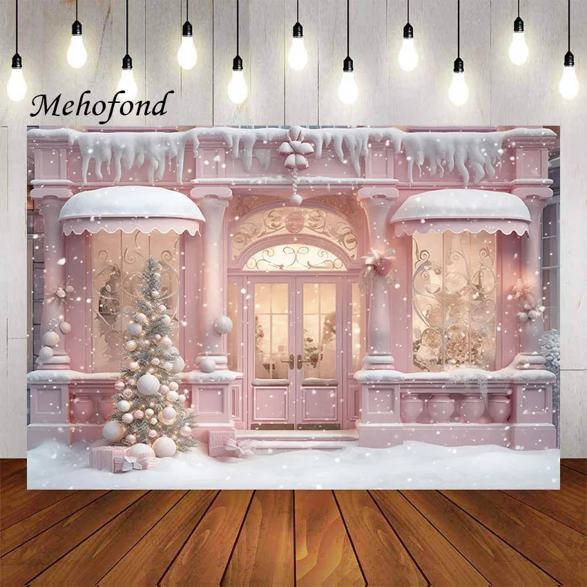 

Mehofond Photography Background Winter Christmas Pink Candy Shop Snowy Xmas Tree Kid Family Portrait Decor Backdrop Photo Studio