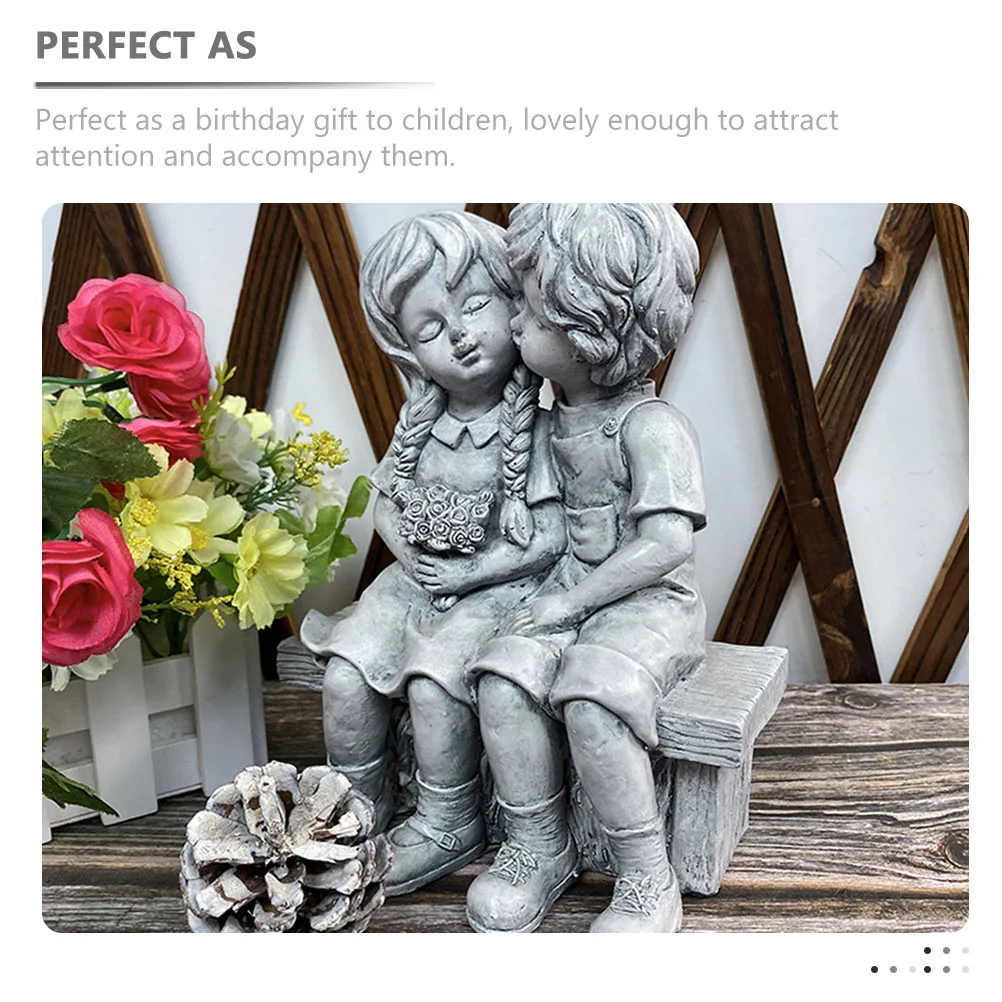 

Resin Ornaments Kids Supply Lawn Statue Outdoor Children Garden Decor Kissing Boy Girl Sitting Lovers Desktop Home Office