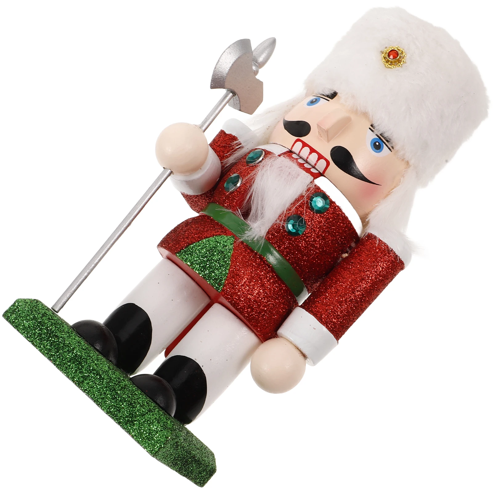 

Traditional Wood Nutcracker Soldier Christmas Decoration Glitter Christmas Table Decor Festive Holiday Accents