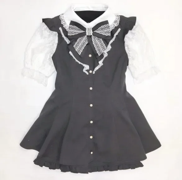 Imagem -06 - Top Japonês Lolita de Manga Curta Terno Bonito Doce Laço de Costura Camisa de Cintura Fina Saia Curta Pcs Outfits