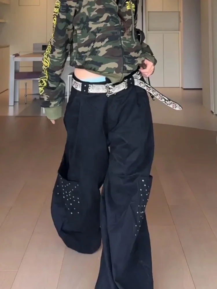 

Американские джинсы в стиле High Street Design Sensation с маленькими заклепками, женские винтажные свободные брюки в стиле BF, удлиненные, в стиле Lazy Style