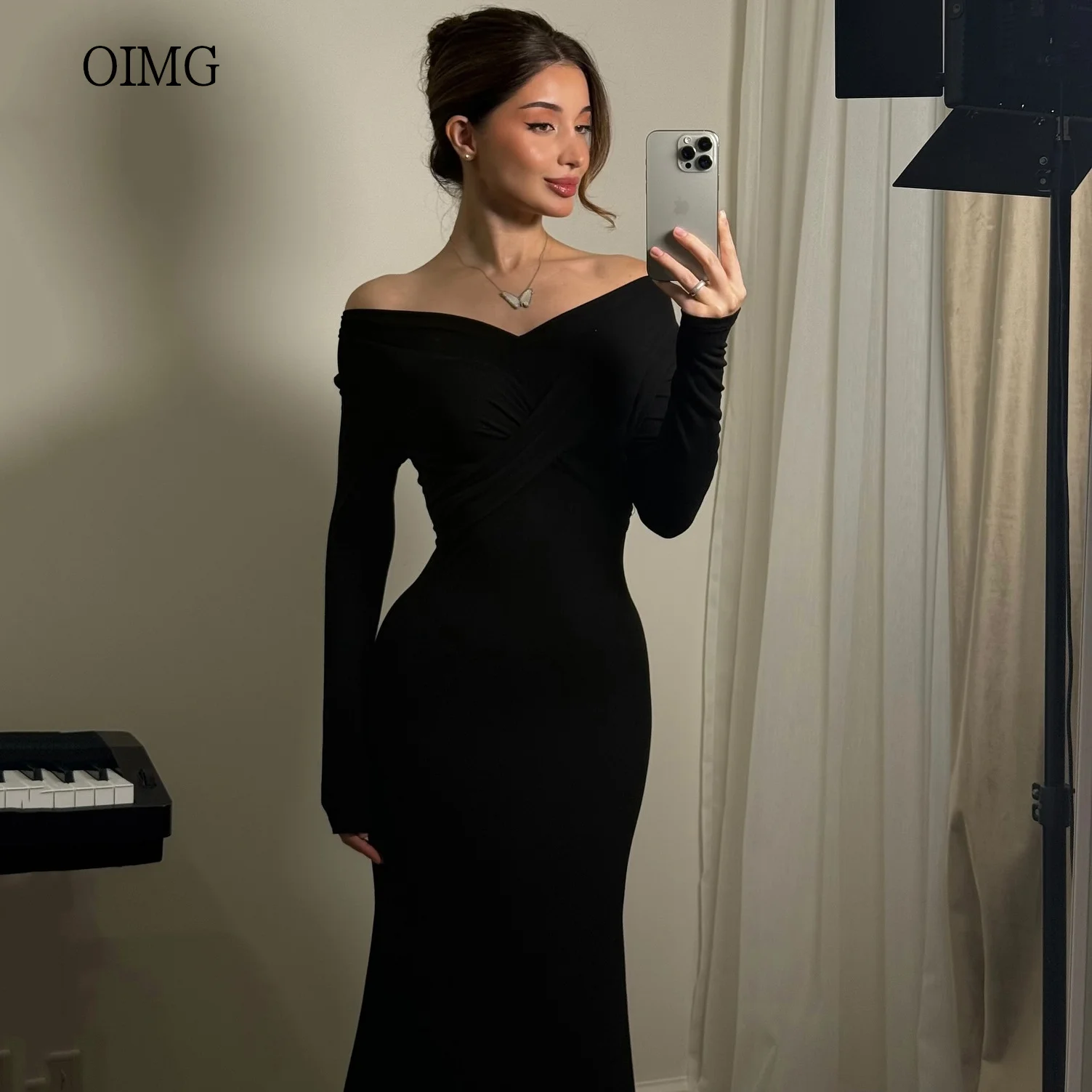 

OIMG черное платье русалки с открытыми плечами для выпускного вечера вечернее платье с открытой спиной длиной до пола вечернее платье Vestidos de fiesta по индивидуальному заказу