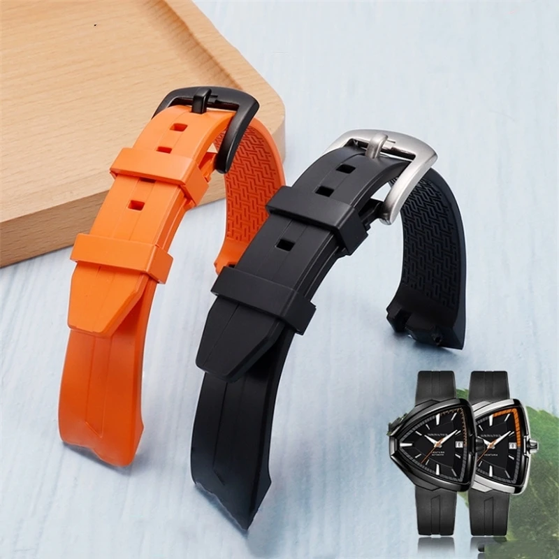 20MM Black Orange Special Interface Fluororubber Watchband Casual Soft Strap Fit For Hamilton VENTURA H24551331 H24585331 Watch