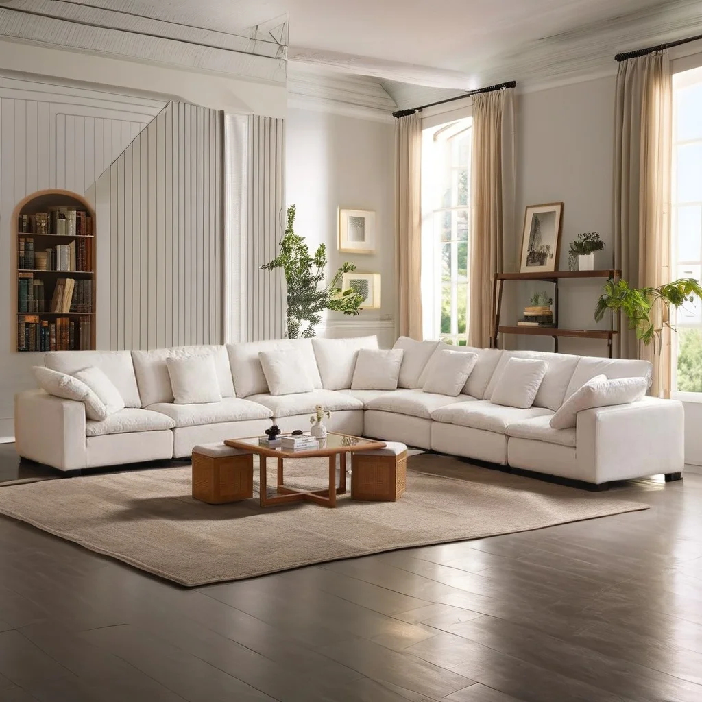 

Nordic Style Villa Sofa Collection L Shape Sofa Set Modular Sectional Cloud Couch Corner Sofa Furniture