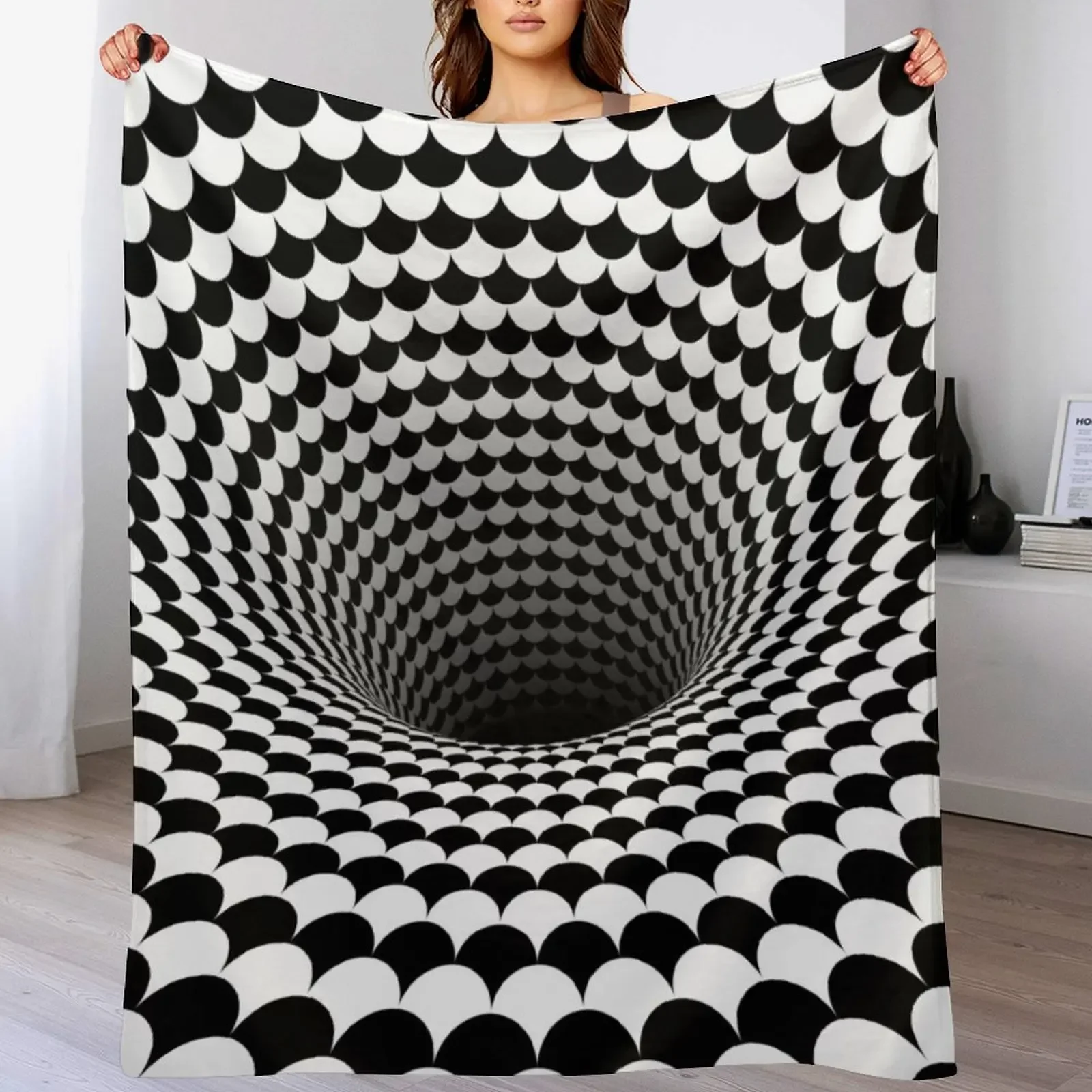 

Optical Illusion Black and White Scales Houndstooth Black Hole Vortex Throw Blanket Easy Care Comfortable Blanket for Couch