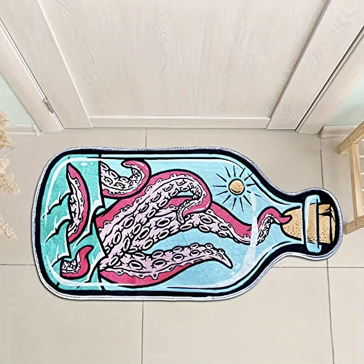 Stylish Octopus Rug - Artistic Bottle-Shaped Design, Fade-resistant & Washable Floor Mat,Soft for Bedside,Living Room & Bathroom