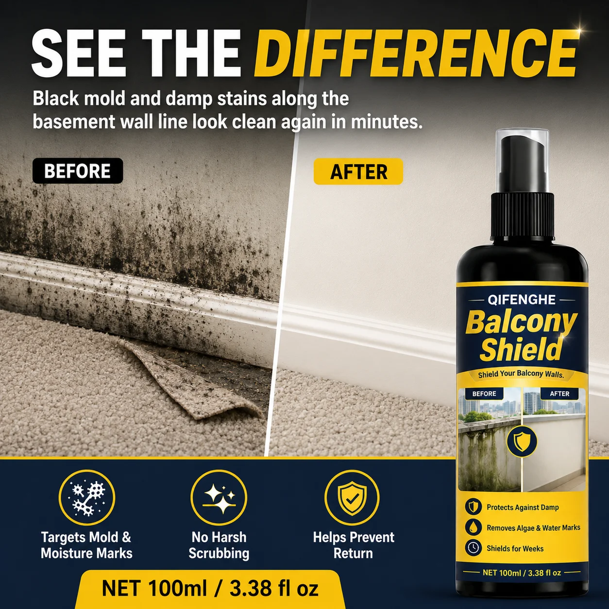 Wall Cleaning Spray Effortless Stain Remover for Kitchen Grease Bathroom Mold Kid Drawing Marks