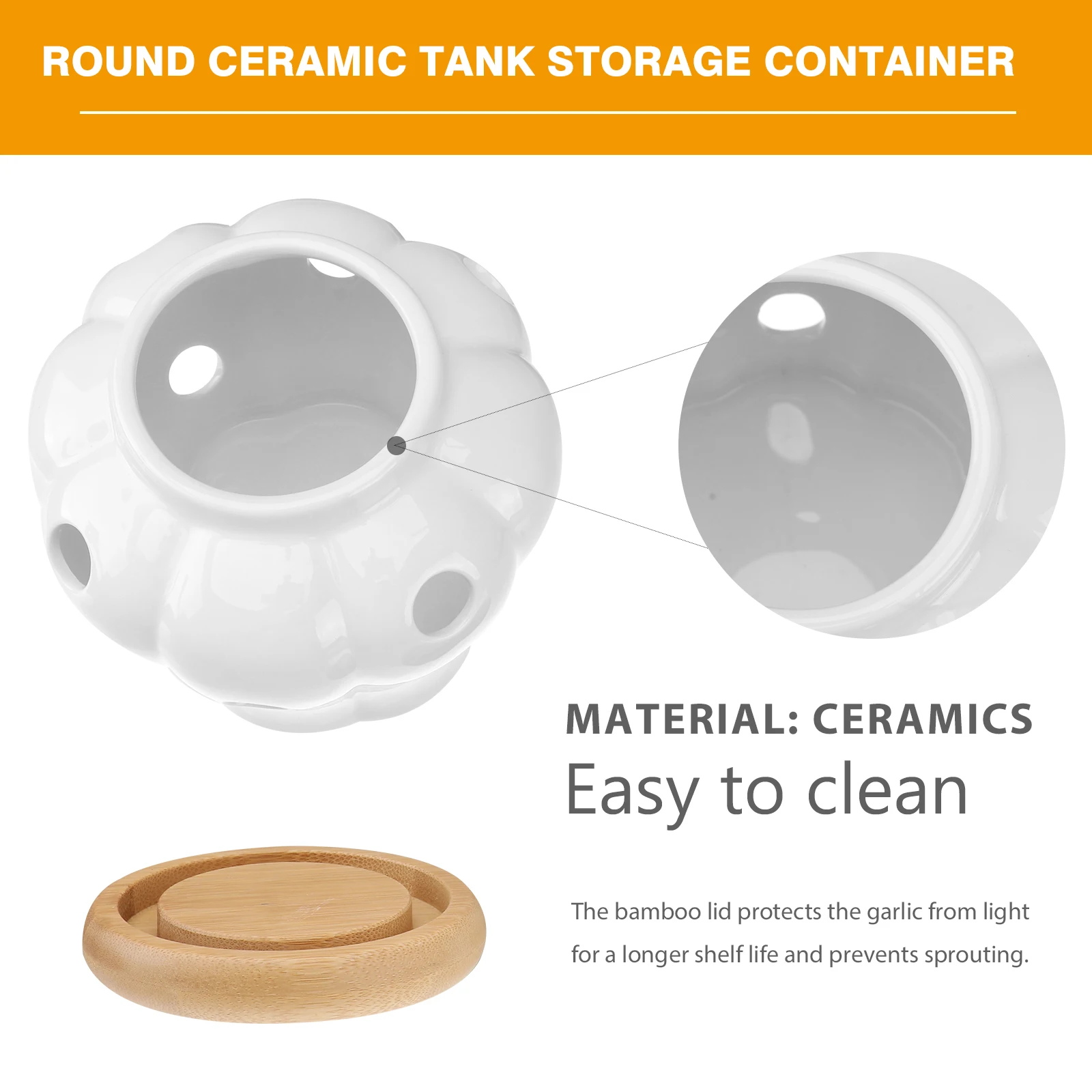 

Ceramic Garlic Keeper 12 White Strengthen Porcelain Bamboo Lid Ventilated Airtight Container Kitchen for Garlic