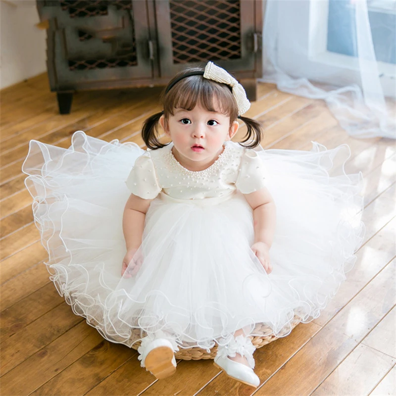 Vestido de lantejoula para festa e casamento, vestido de tule branco para bebês, 1 ° aniversário, batismo, batismo, princesa, nova moda