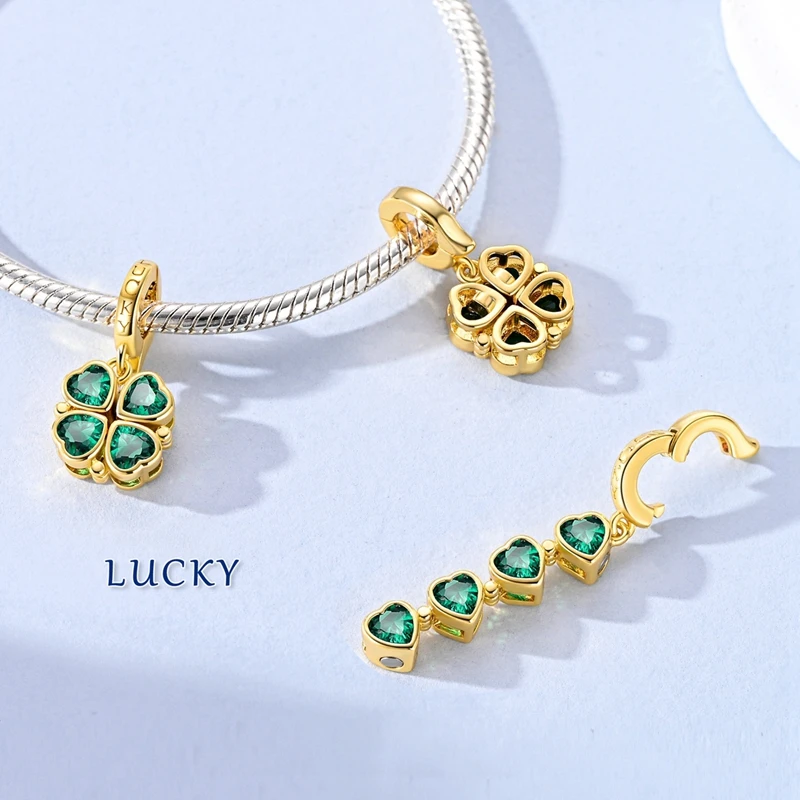 Heiße Goldene Serie 925 Sterling Silber Charms Anhänger Perle Liebe Familie Zirkon Charms Passend für Original Armband Frauen DIY Schmuck Geschenk – Detail 16