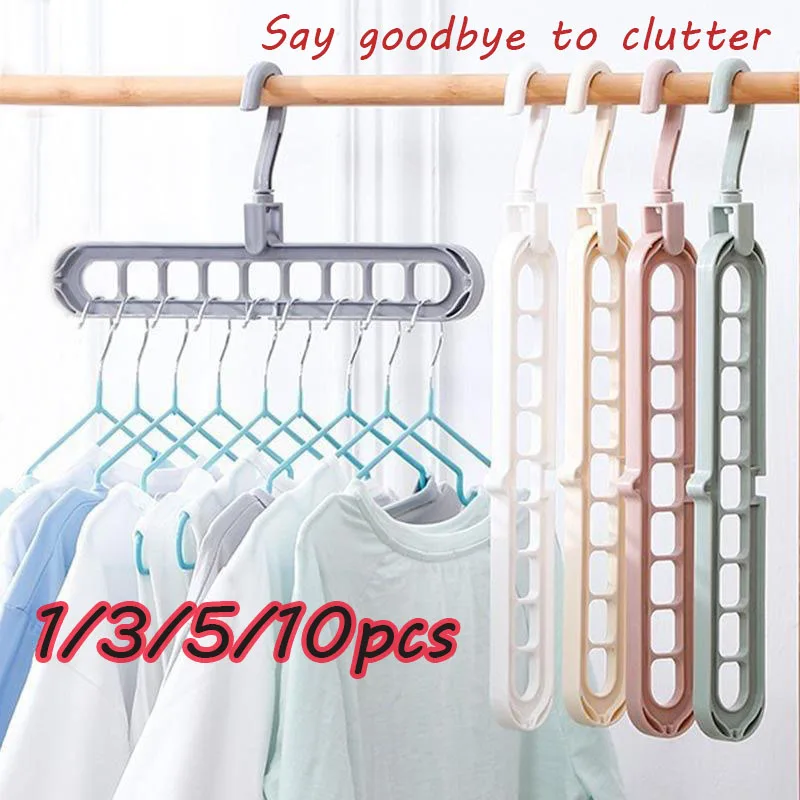 1/3/5/10pcs Multifunctional Hanger Storage Rack with 9 Holes Foldable Space Saving Hangers Scarves Clothes Storage Reusable