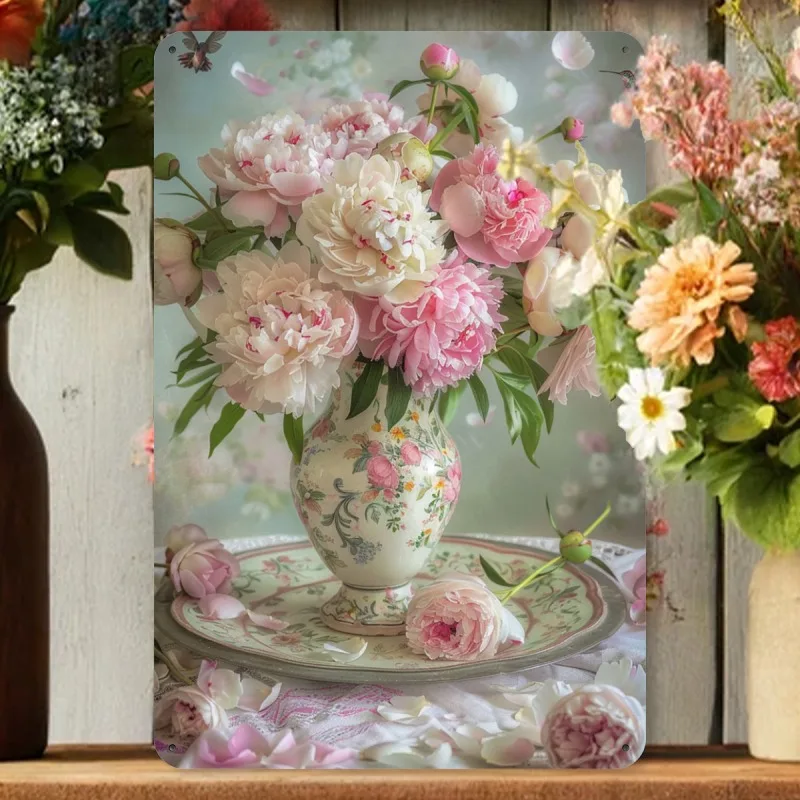 Country Style Vase Metal Tin Brand 8x12 Inches Durable Iron Material Suitable for Home Office Decoration Indoor Outdoor Wall Art