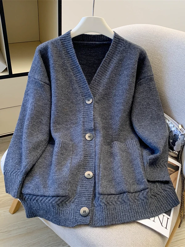 

Korean Japanese High End Lazy Style Thickened Knitted Sweater Coat Women's plus Size Loose Versatile V-Neck Open Cardigan