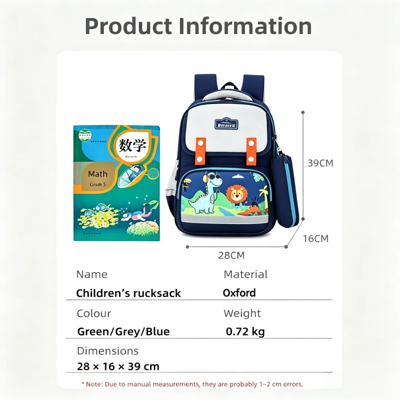 Kids Ergonomic School Bag Spine Waist Protective Lightweight Load‑Reducing Backpack Safe Reflective Strip Cute Boys Daypack