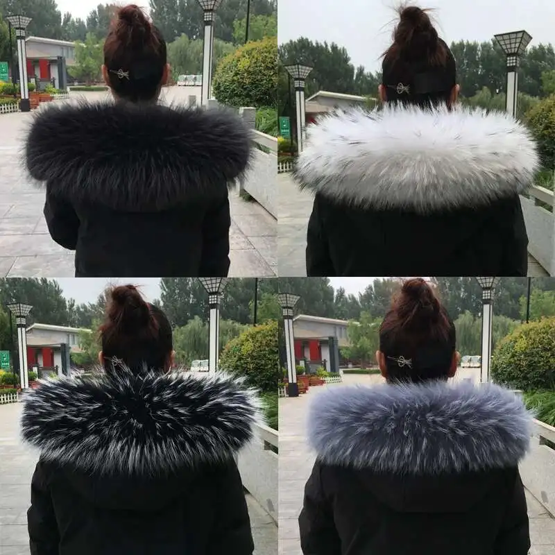 

Natural Raccoon Fur Collar For Women Parkas Down Coats Winter Hood Fur Trims Decor Scarf Shawl Warm Fur Scarves Detachable