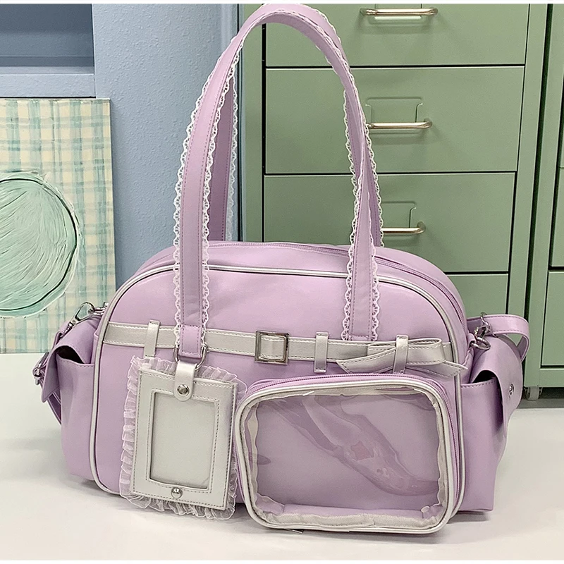 Ita-Tasche mit transparentem Sichtfenster, Otaku-Gürtelschnallen-Design, Umhängetasche, Niedliche Damen-Handtasche mit mehreren Fächern – Detail 17
