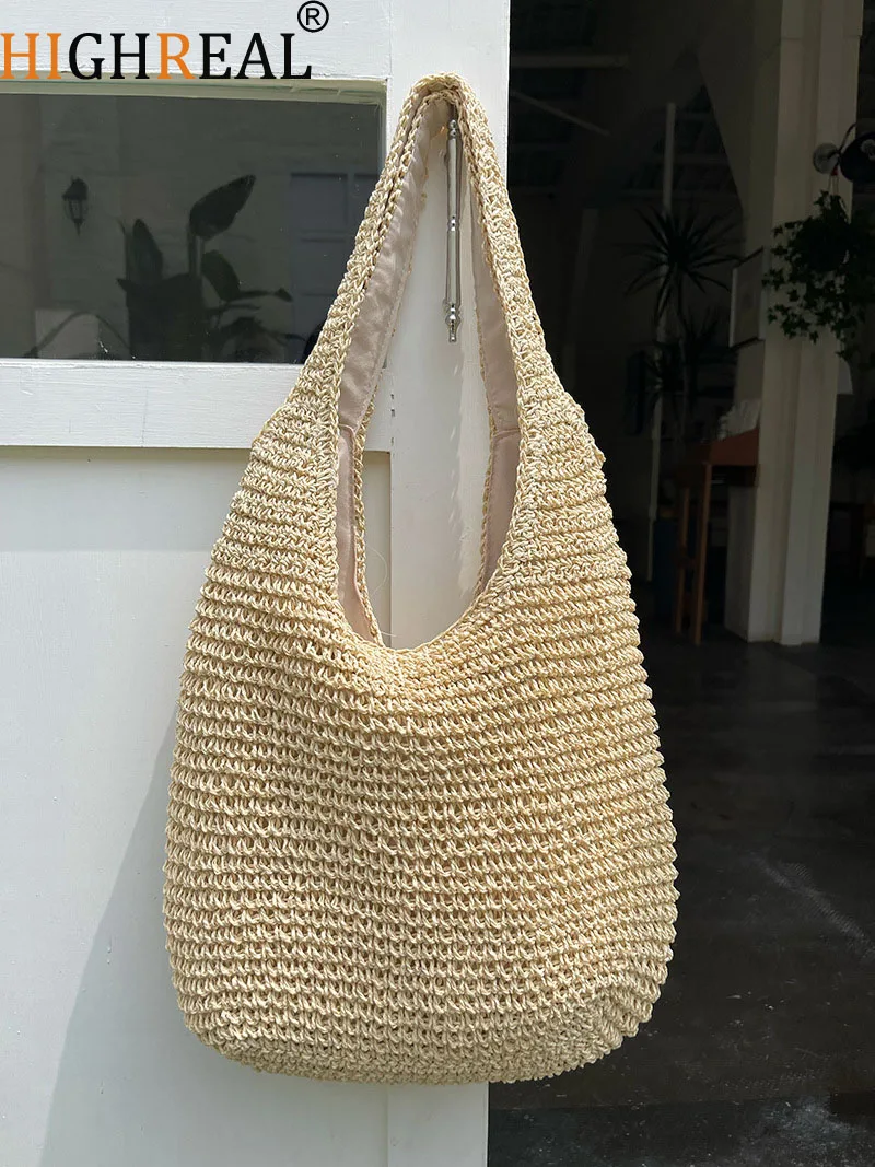 

Summer Straw Bags for Women Straw Shoulder Bags Rattan Woven Boho Beach Tote Handmade Handbags