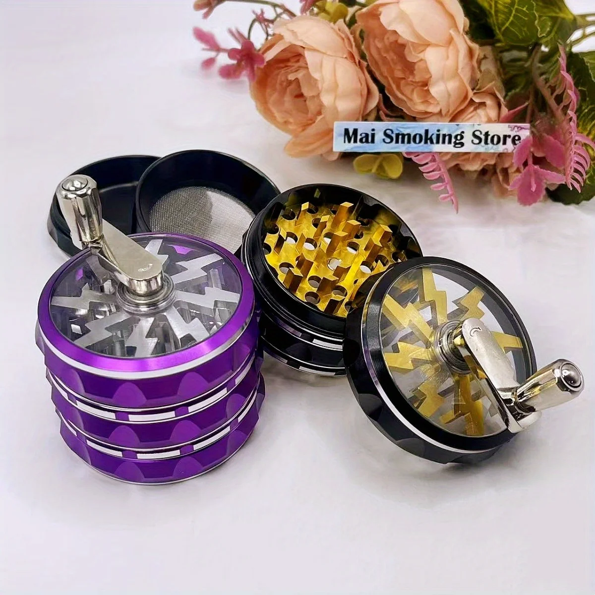 

2.5inch Handle Herb Grinder Large 4-layer Manual Pepper Spice Mortar Salt Mill Raw Grass Tobacco Grinder Cigarette Smoking Tool