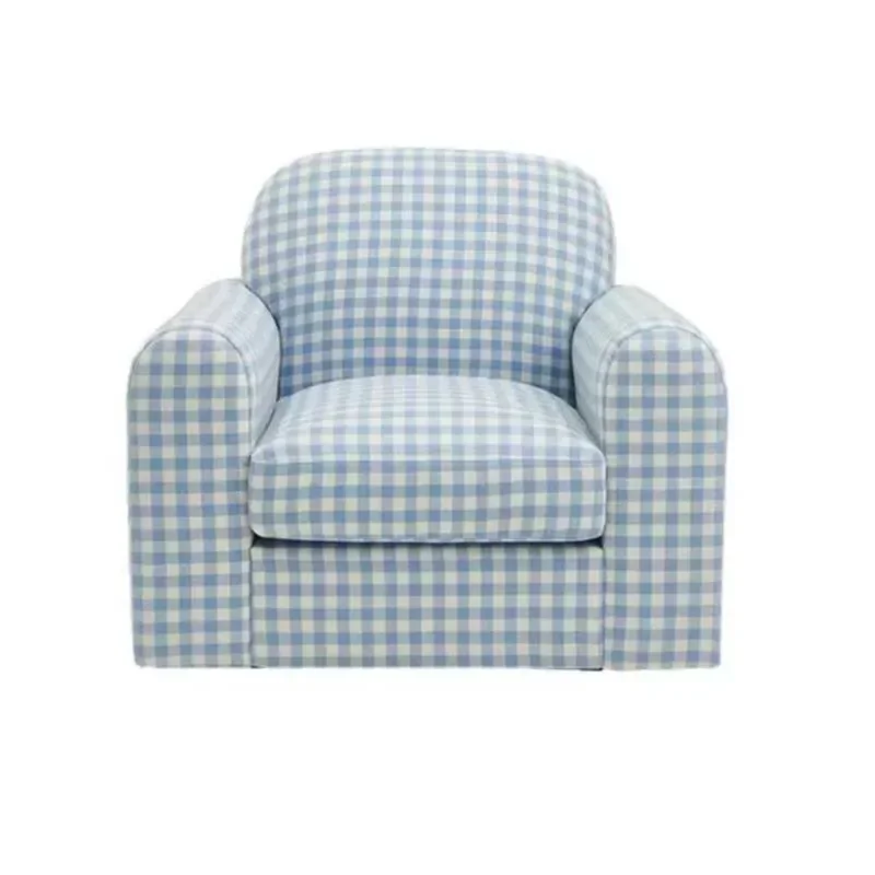 Sofa cream blue and white plaid shop photography small square single pastoral Nordic French