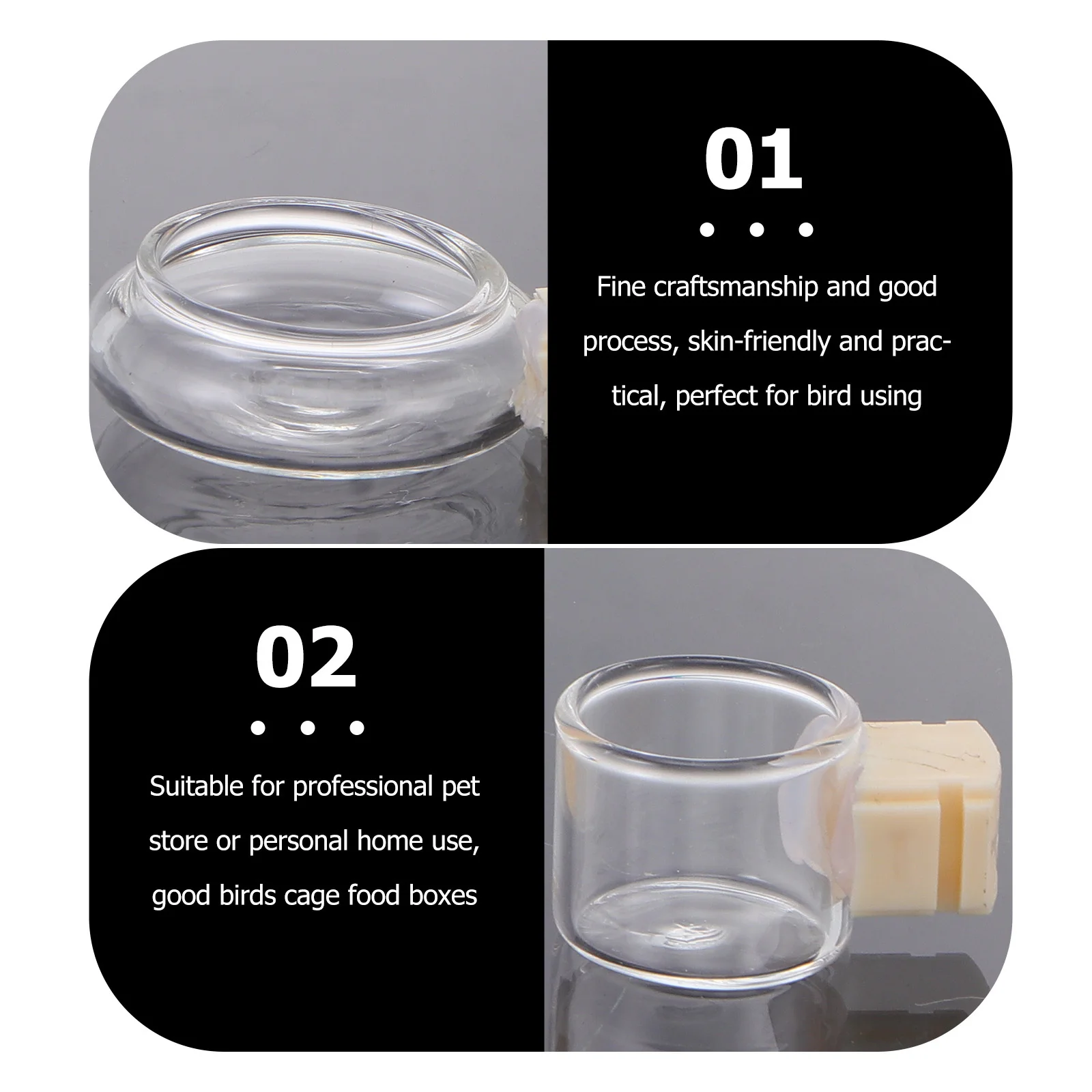 

1Set Bird Feeding Cup Bath Basin Transparent Glass Sturdy Bite Resistant Professional Birdcage Accessories Pet Water Cup