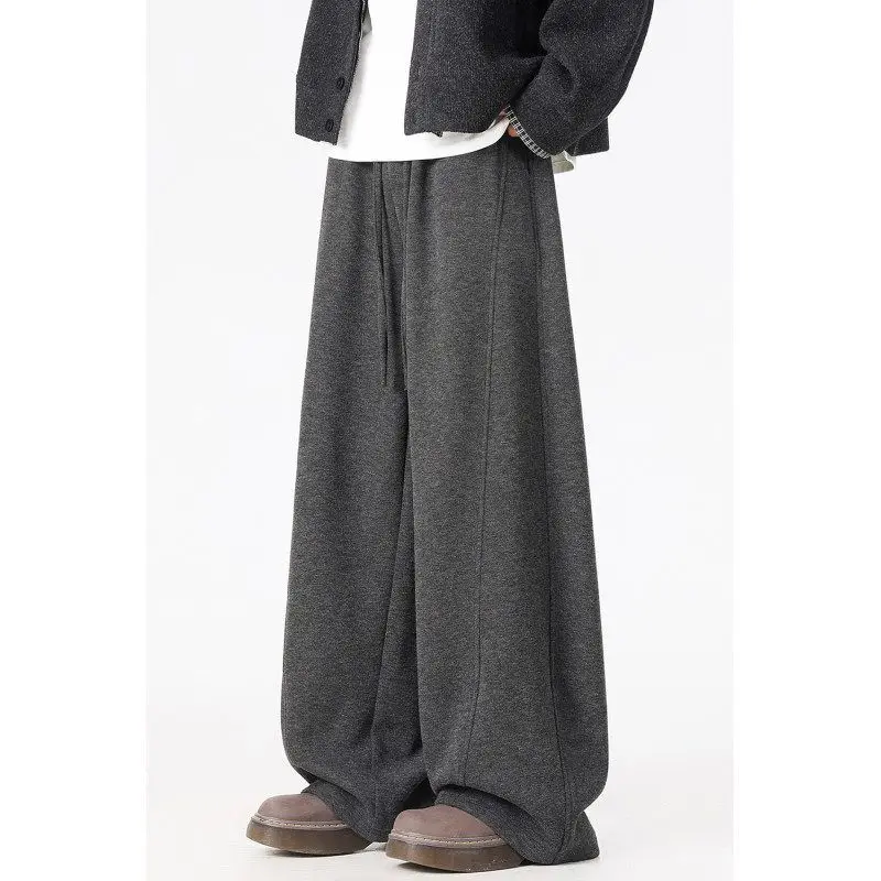 

Мужские повседневные свободные брюки с широкими штанинами, осенне-зимние, с эффектом драпировки, со складками, на шнурке, универсальные, с комбинированными вставками, свободные, длинные