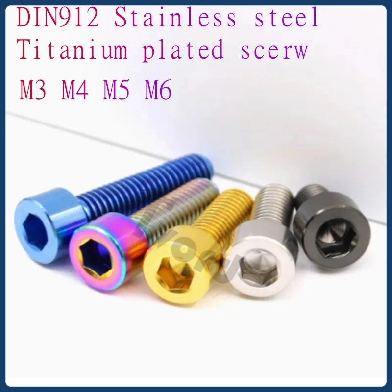 

5pcs-10pcs DIN912 Titanium-plated Colorful Gloden black Stainless Steel M3 M4 M5 M6 hex socket cap head screw
