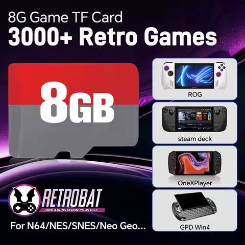 8G Game TF Card For N64/NEOGEO/SNES Retrobat Memory Card With 3000+ Games For ROG Ally/GPD Win 4 Handheld Console/Steam Deck/PC