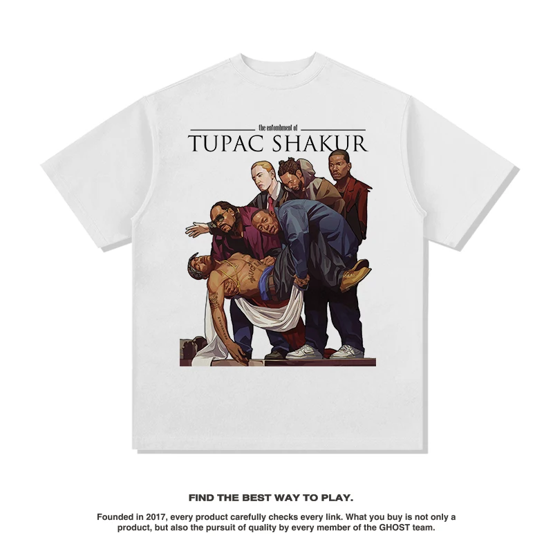 Homage TUPAC SHAKER 2PAC Do Old Printed Short Sleeve T-shirt Loose European and American High Street TEE Men and Women Alike