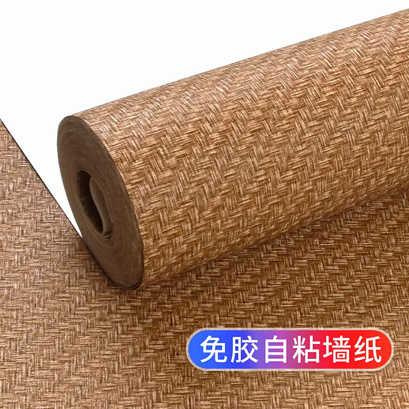 Straw Woven Linen Texture Self Adhesive Wallpaper for Home DIY Vintage New Chinese Style Wall Stickers Thickened Waterproof Mois