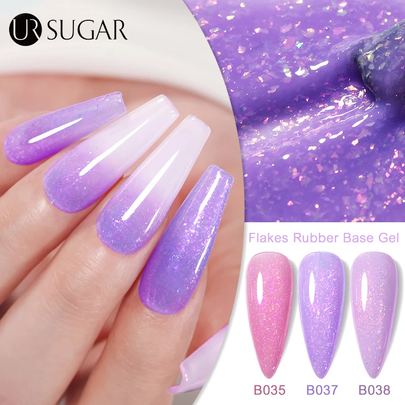 UR SUGAR 7ml Glitter Rubber Base Gel Aurora Chameleon Pink Gold Flakes Varnish Soak Off Semi Permanent UV LED Gel Polish