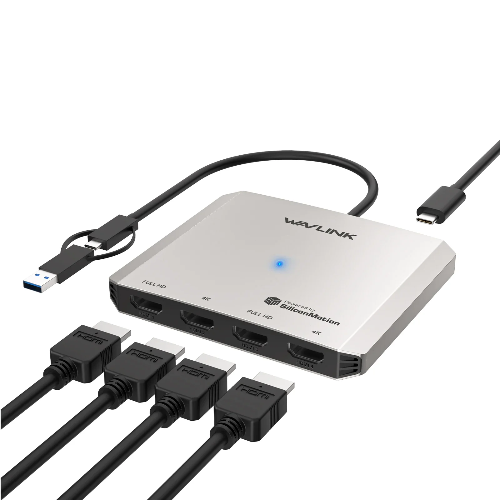 Quad Display Adapter with SM768 Chip HDMI 5Gbps Data Transfer Speed Universal Docking Compatible with M1/M2/M3/M4 Mac