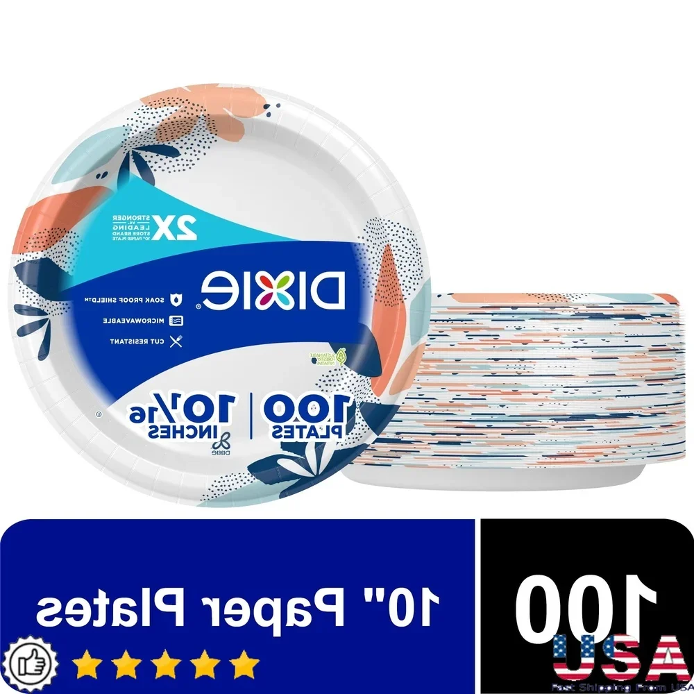 

Disposable Paper Plates 10 inch Strong Leak Resistant Compostable 100 Count Microwave Safe Perfect Parties Picnics Everyday Use
