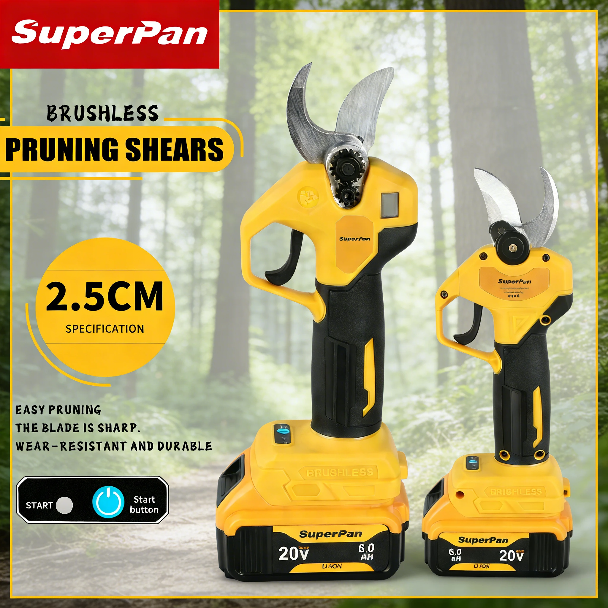 

SuperPan Dual-Use Pruner garden shears cordless for small garden work branch trimming lawn care for dewalt 20V battery pin