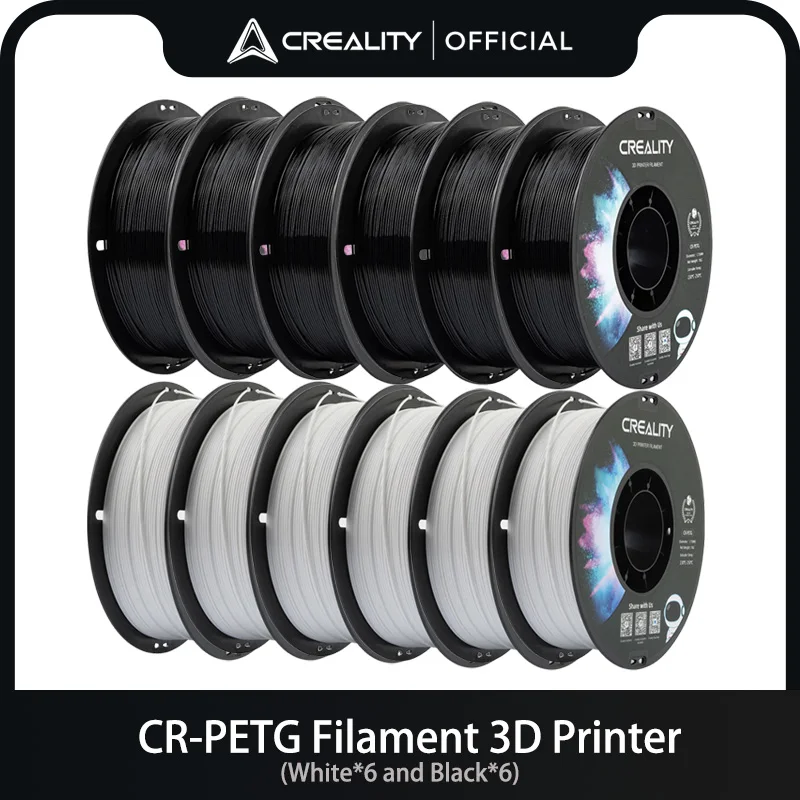 CREALITY CR-PETG Filament 3D Printing 1KG 1.75mm High Temperature White*6 and Black*6 Odorless Non-toxic Excellent Materials