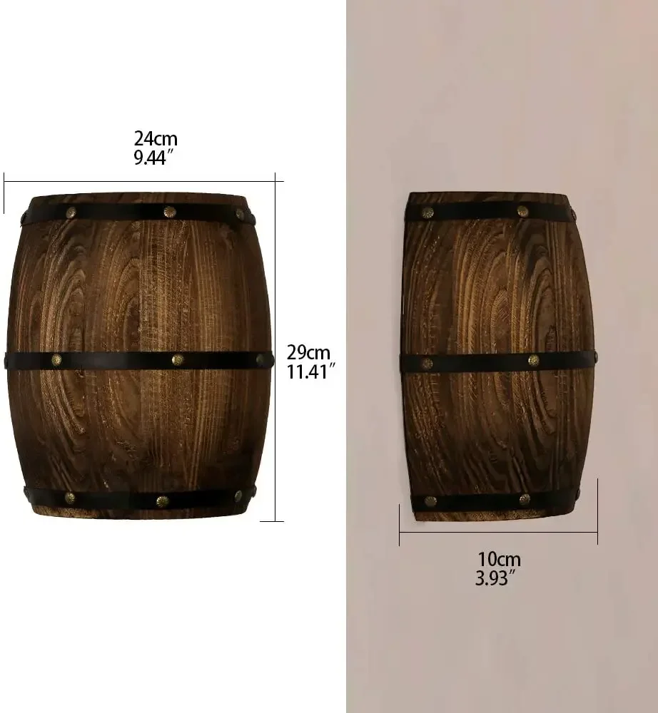 Retro wood barrel wall lamp fixtures  for bedroom indoor  light  bar stairs fireplace area steampunk theme