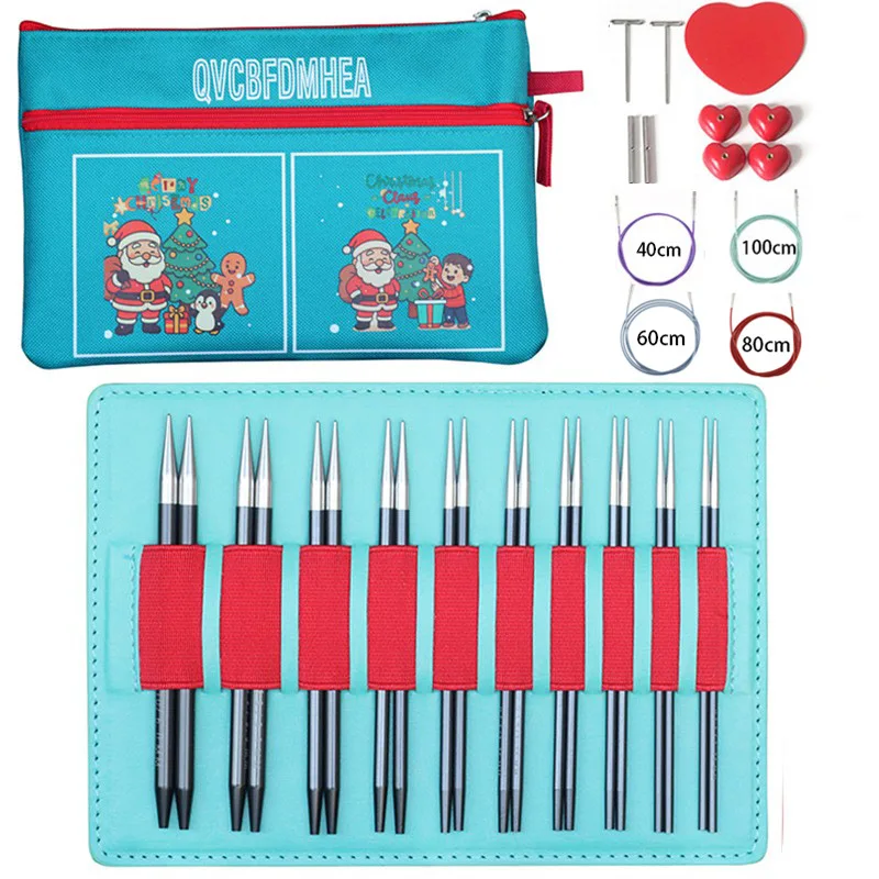 

QVCBF Knitting Tools 12cm Detachable Double Color Aluminum Steel Combination Ring Needle 10 Pairs Sweater Needle Set