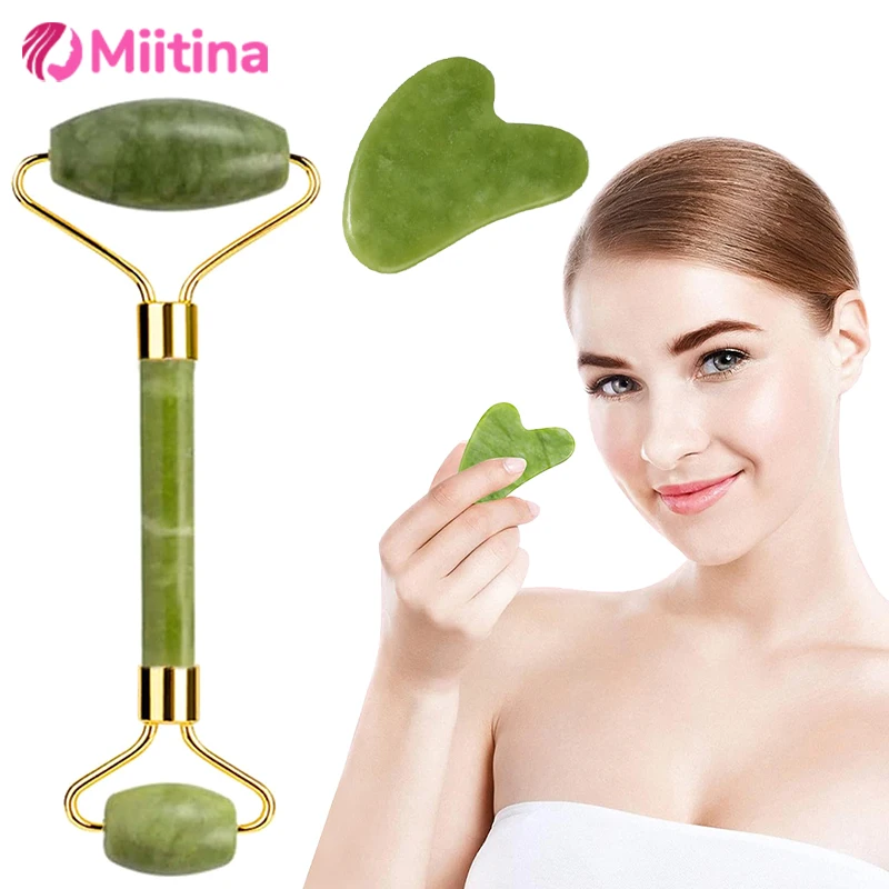Rodillo de Jade Natural para masaje facial Gua Sha, masajeador facial de acupuntura, tablero Gua Sha, punto de acupuntura, belleza para ojos, cuidado de la piel, masaje de SPA