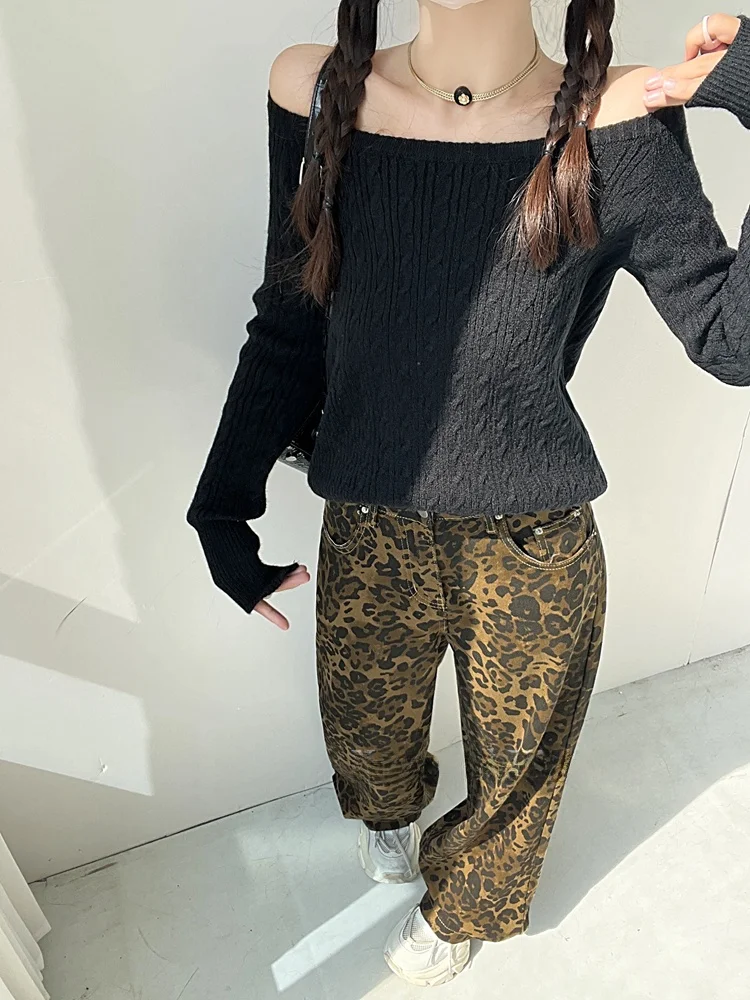 الرجعية الأمريكية فضفاضة تناسب ليوبارد طباعة الجينز عالية الخصر الجاز الرقص السراويل الطويلة للنساء الهيب هوب حار فتاة Sle